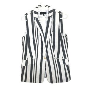 Talbots Black White Striped Linen Blend Sleeveless Blazer Vest S/M